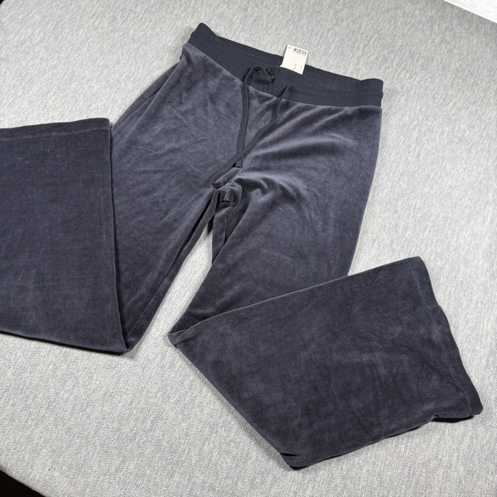 H&M Pants Womens M Gray Velour Wide Leg Drawstring Lounge Sweatpants Velvet Comf